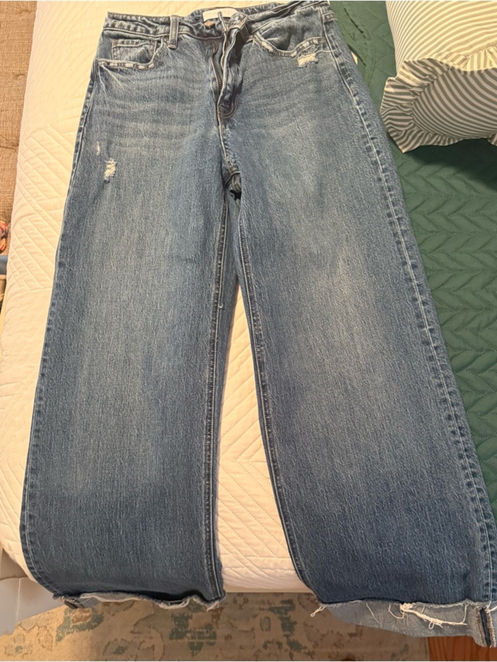 High-Rise Wide Leg Distressed Jeans - Blue